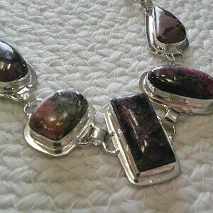 Beautiful RHODONITE Handmade Sterling 925 Bracelet Size 7.5" #428E
